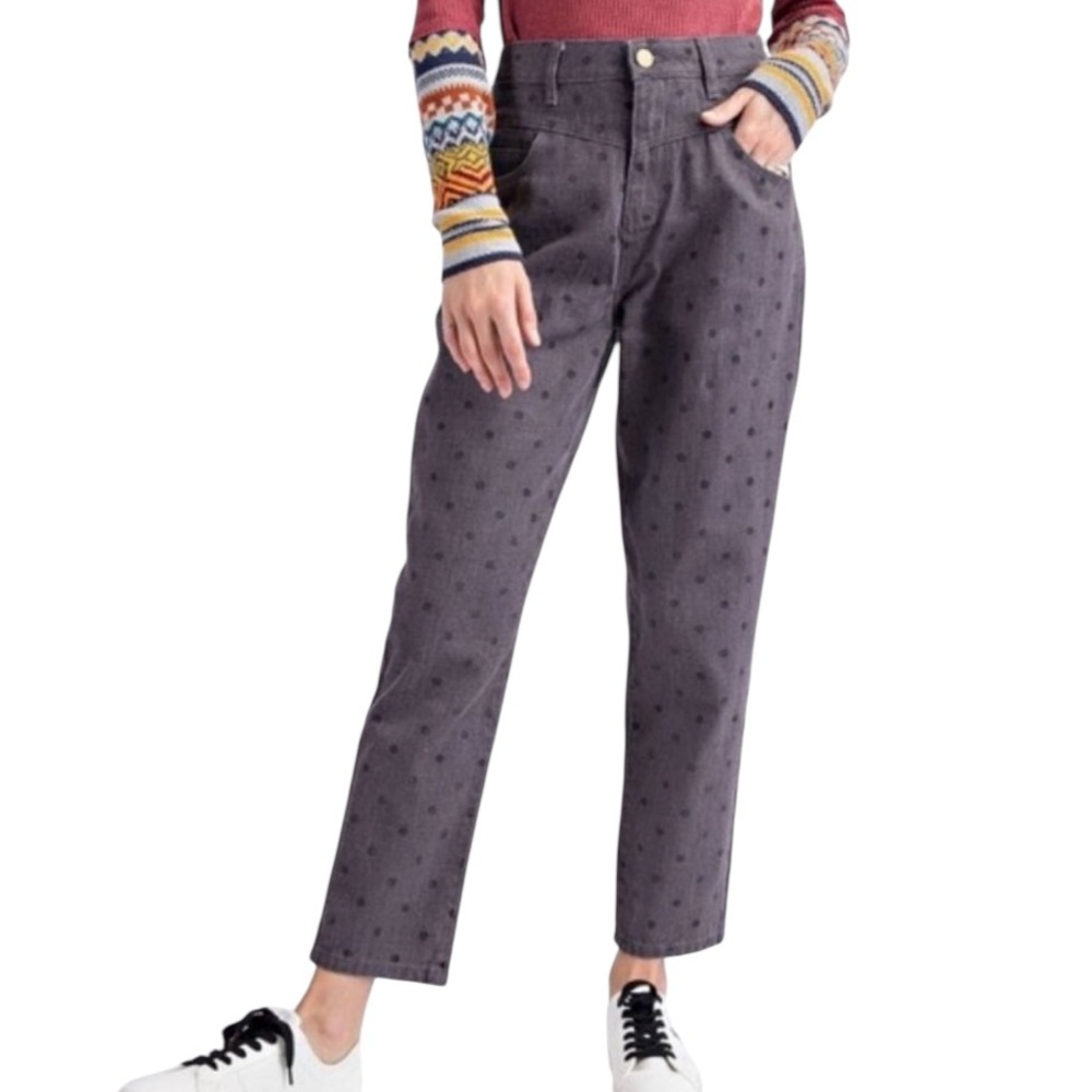 easel Gray Polka Dot High-Waist Straight Pants